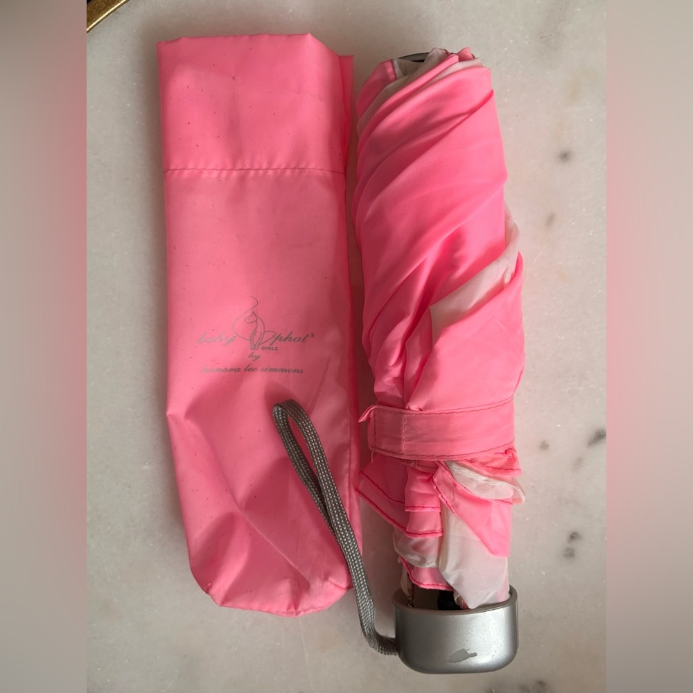 Baby Phat Pink and White Umbrella Travel Umbrella - Picture 2 of 8